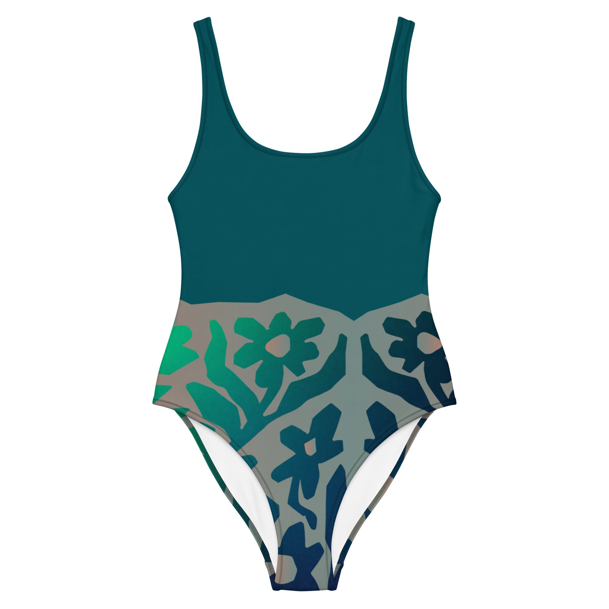 Humble Sportswear, women's gradient green floral low back one piece swimsuit