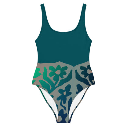 Humble Sportswear, women's gradient green floral low back one piece swimsuit