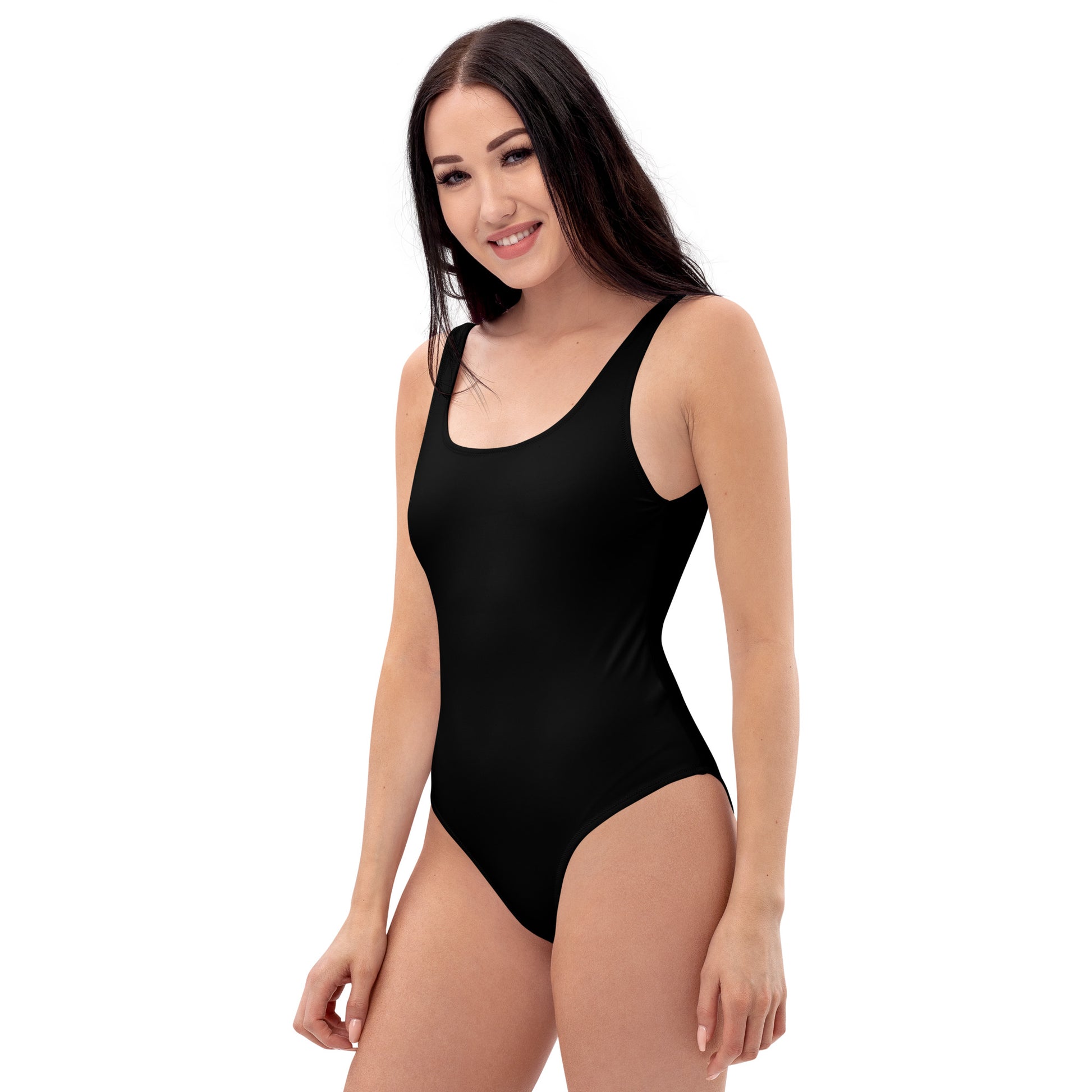 Humble Sportswear, women's black color match low back one piece swimsuit