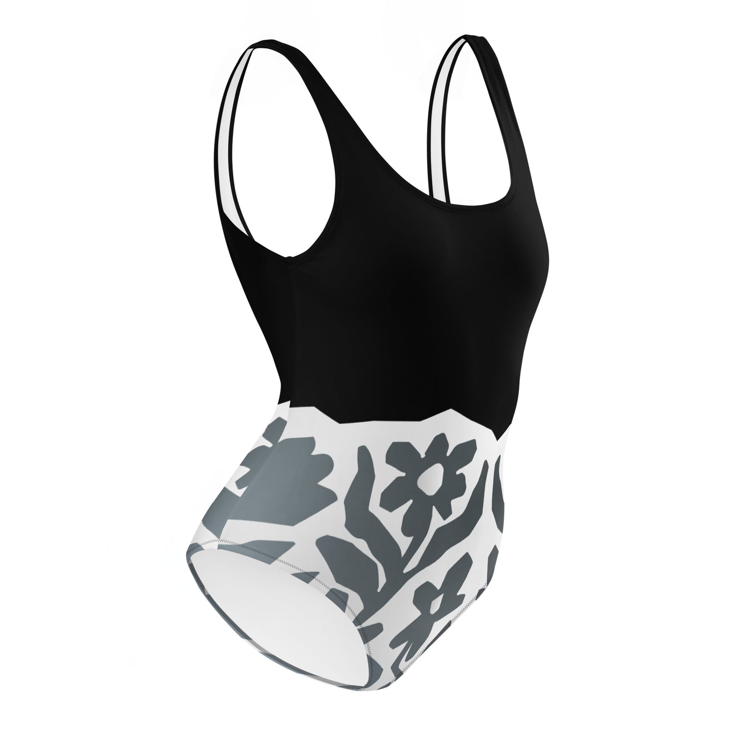 Humble Sportswear, women's low back one piece swimsuit, floral abstract black