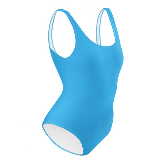 Humble Sportswear, women's solid color blue color match low back one piece swimsuit