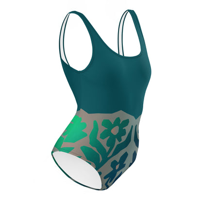 Humble Sportswear, women's gradient green floral low back one piece swimsuit