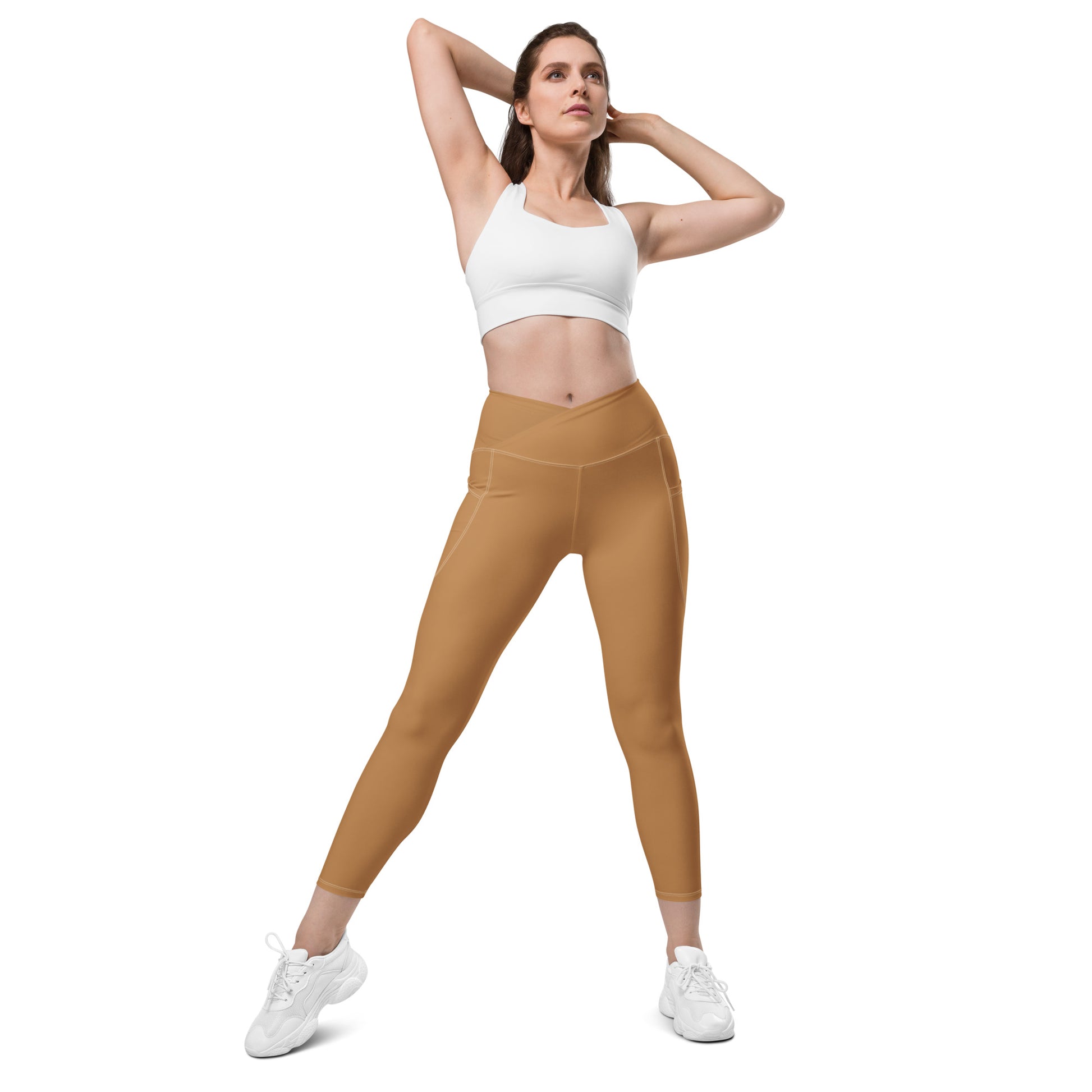 Humble Sportswear, women's nude brown high waist crossover pocket leggings