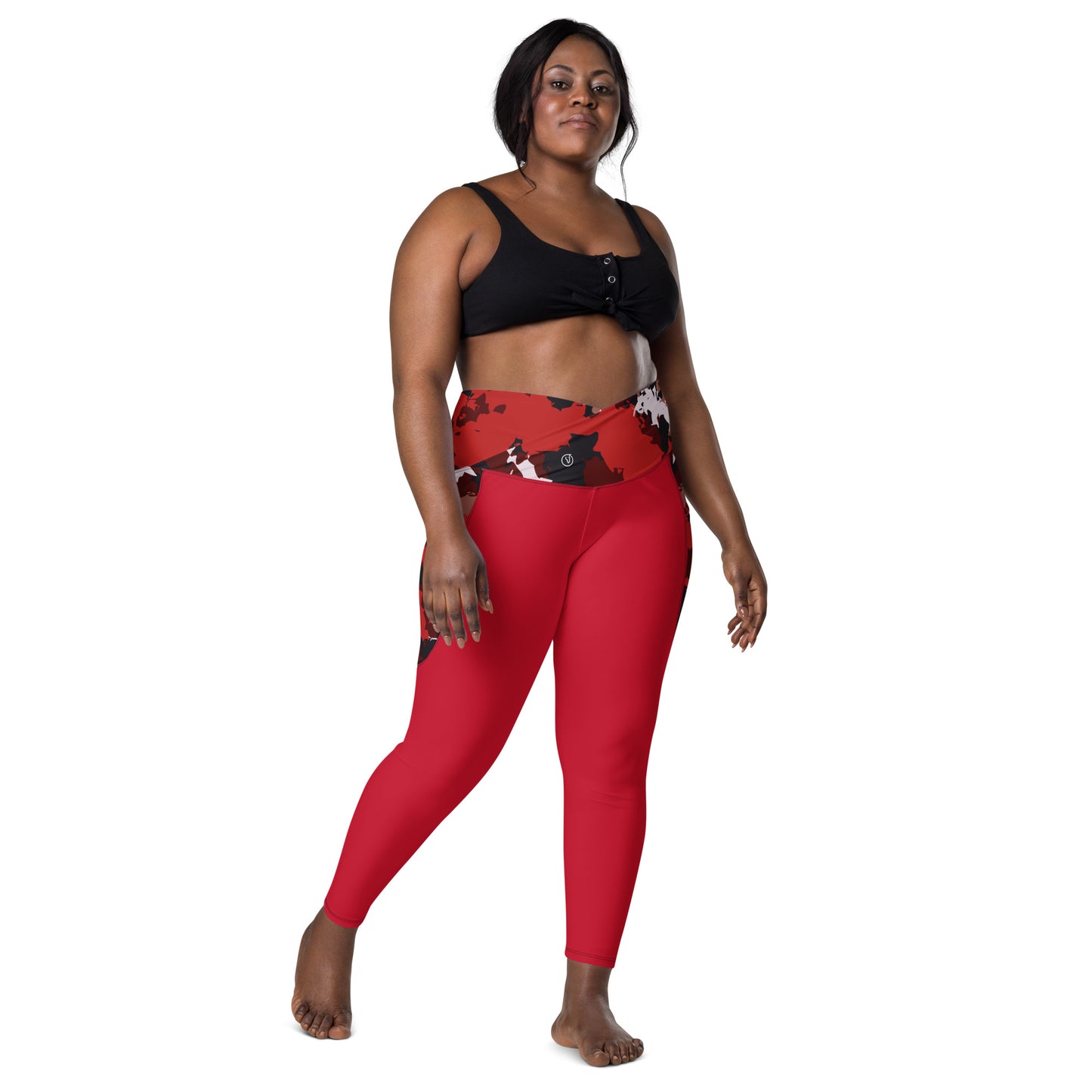 Humble Sportswear women's red crossover pocket leggings with high waist 