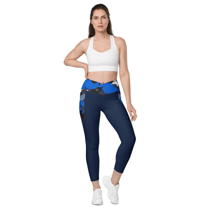 Humble Sportswear women's navy blue crossover pocket leggings with tummy control