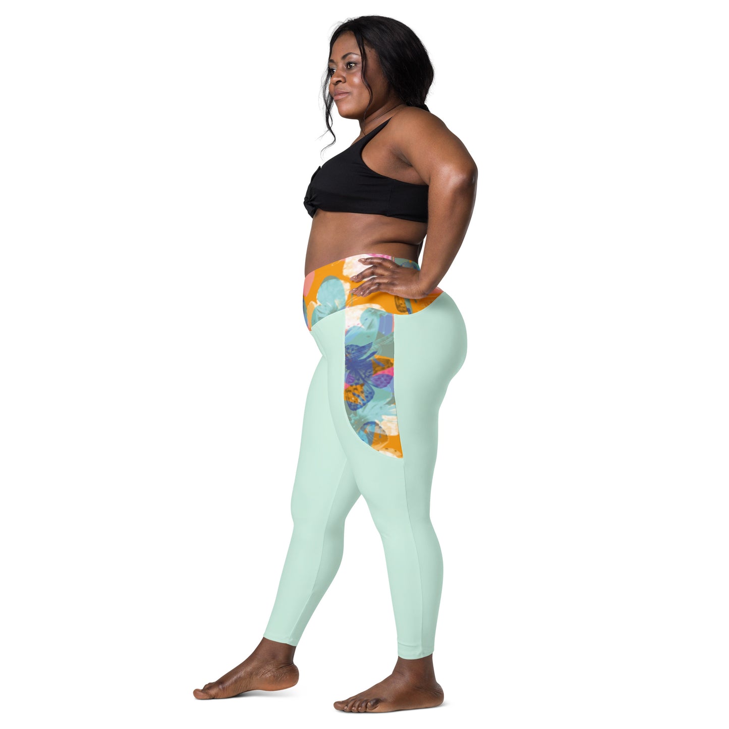 Humble Sportswear, women's high waist compression pocket leggings with butterfly print