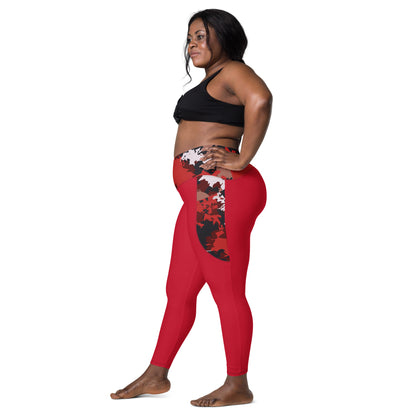 Humble Sportswear women's red crossover pocket leggings with high waist 