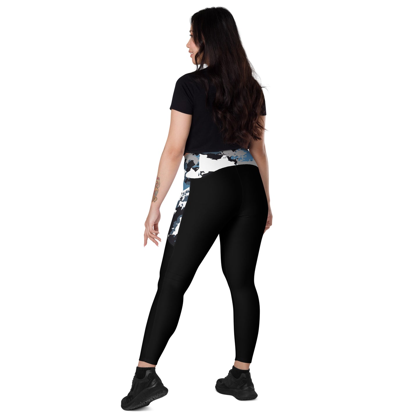 Humble Sportswear, women's abstract print semi-compression black pocket leggings