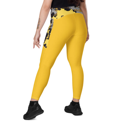 Humble Sportswear, women's high waisted camo print color match yellow pocket leggings 