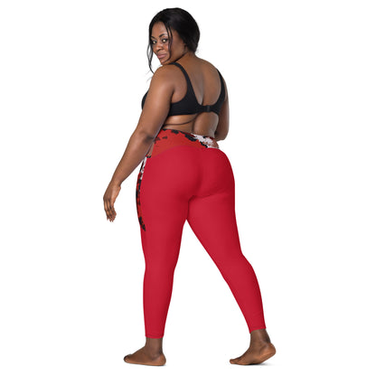 Humble Sportswear women's red crossover pocket leggings with high waist 