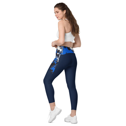 Humble Sportswear women's navy blue crossover pocket leggings with tummy control