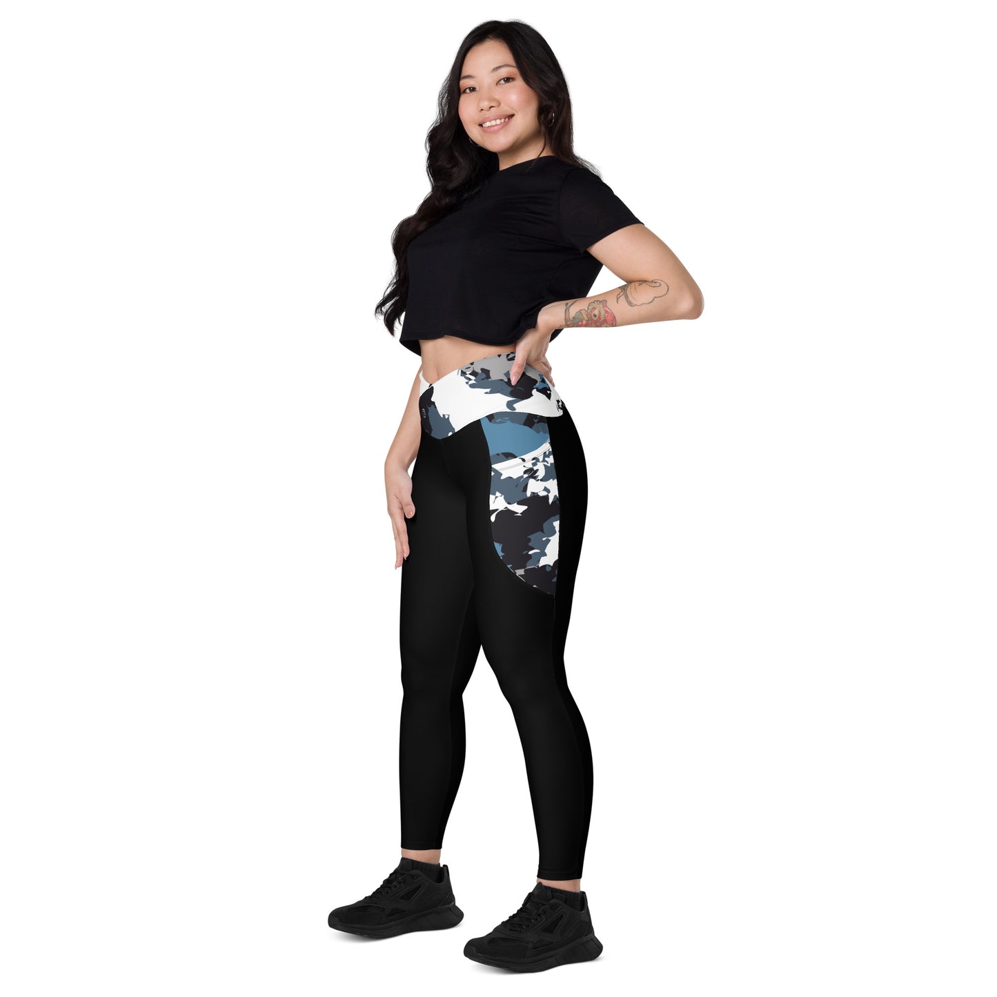 Humble Sportswear, women's abstract print semi-compression black pocket leggings