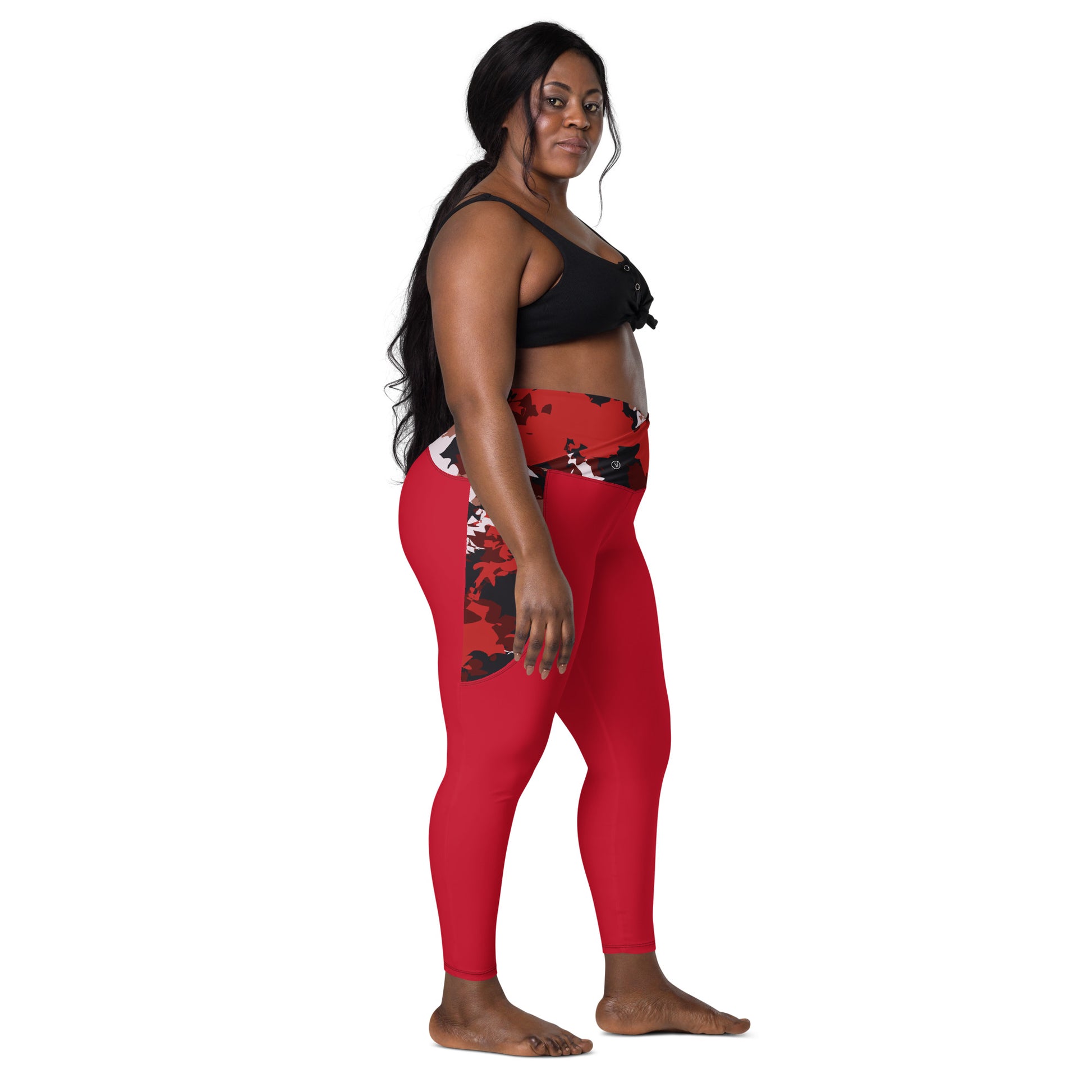 Humble Sportswear women's red crossover pocket leggings with high waist 