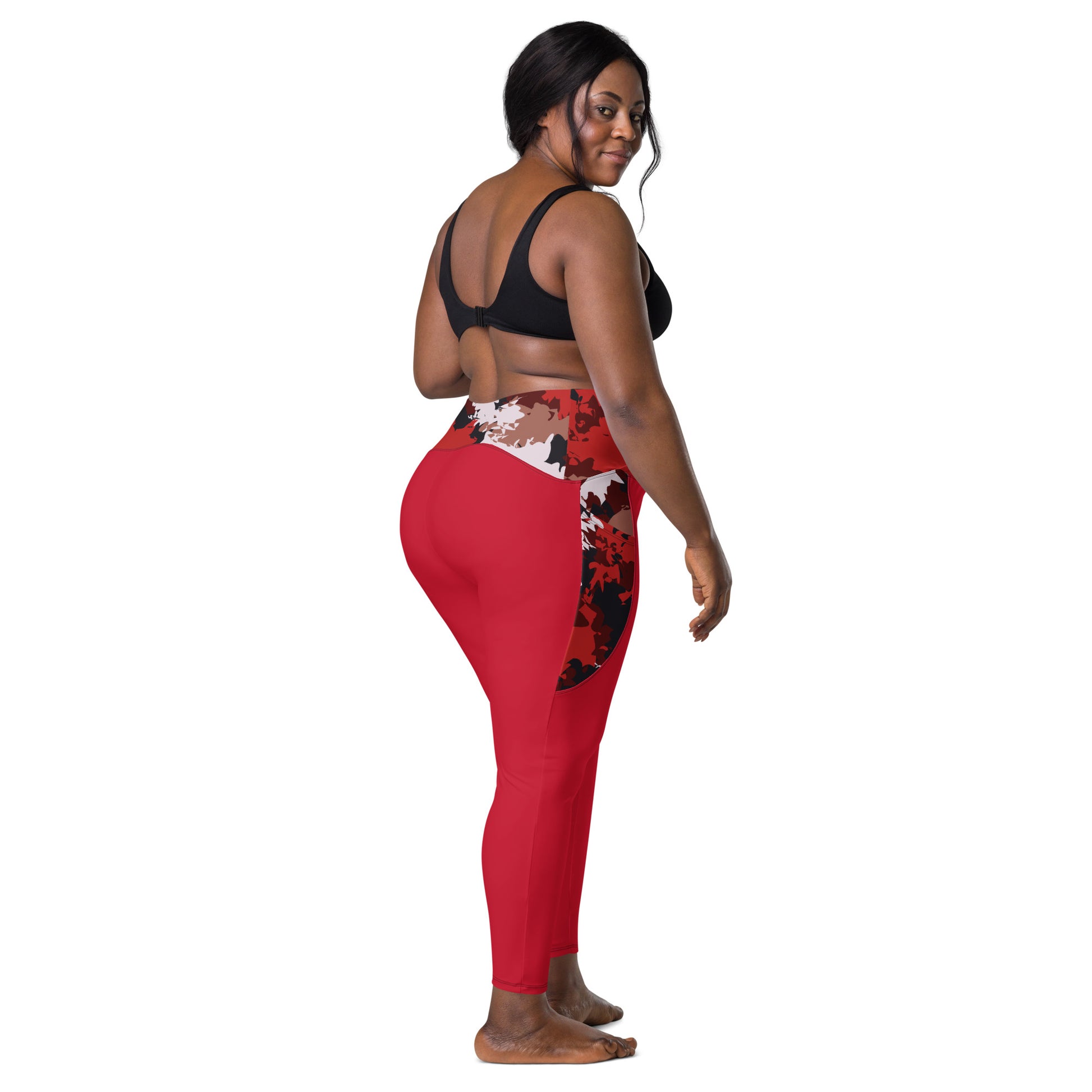 Humble Sportswear women's red crossover pocket leggings with high waist 