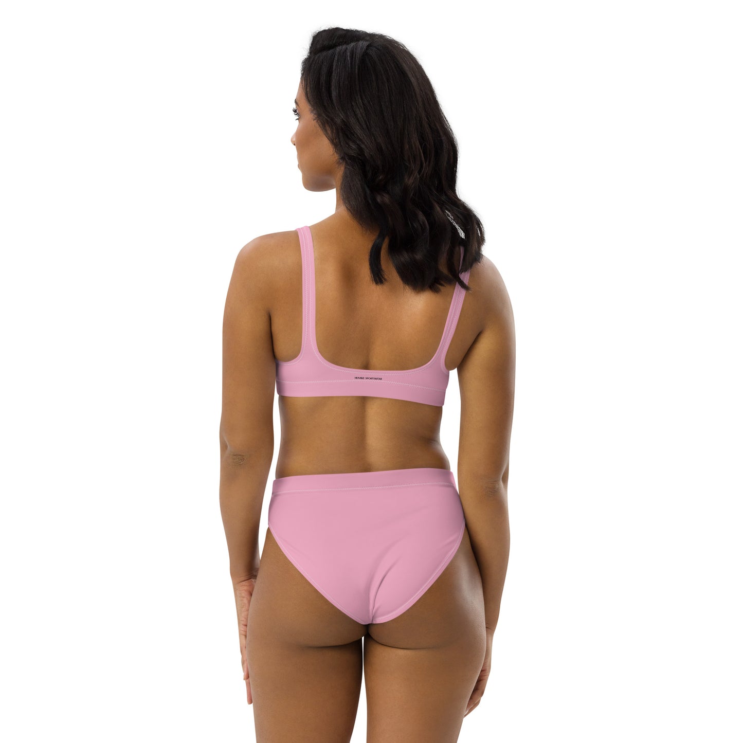 Humble Sportswear, women's Color Match pink athletic bathing suit set, high waisted sport bikini