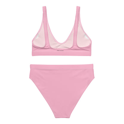 Humble Sportswear, women's Color Match pink athletic bathing suit set, high waisted sport bikini