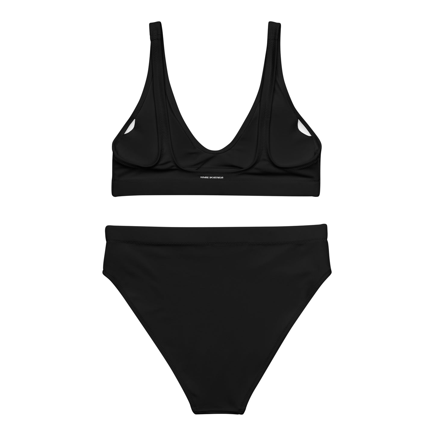 Humble Sportswear, women's pure black high wasted Color Match sport bikini set