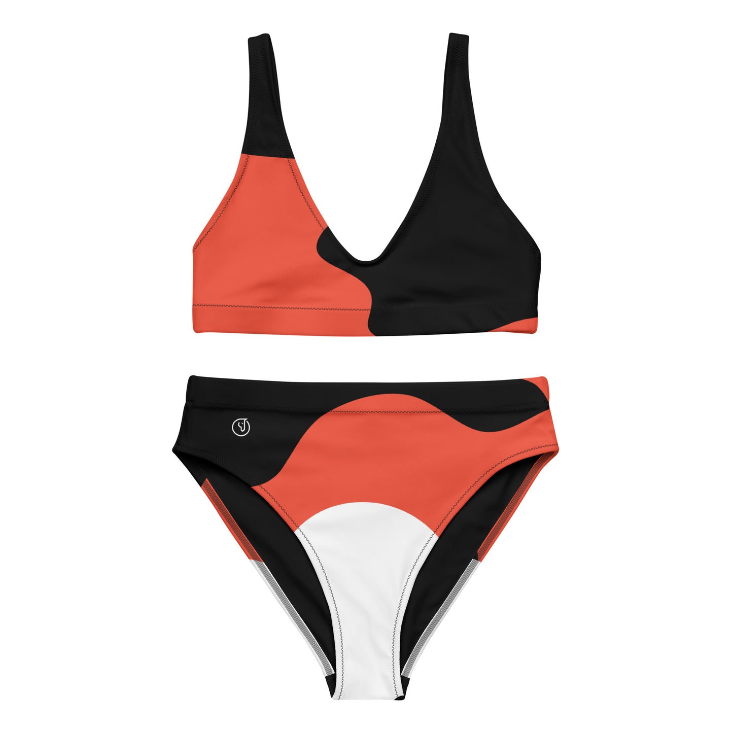 Humble Sportswear, women's black abstract two piece sport bikini with high waist bottoms