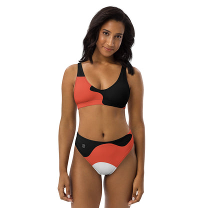 Humble Sportswear, women's black abstract two piece sport bikini with high waist bottoms