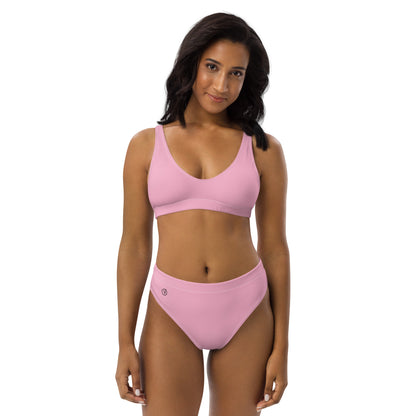 Humble Sportswear, women's Color Match pink athletic bathing suit set, high waisted sport bikini