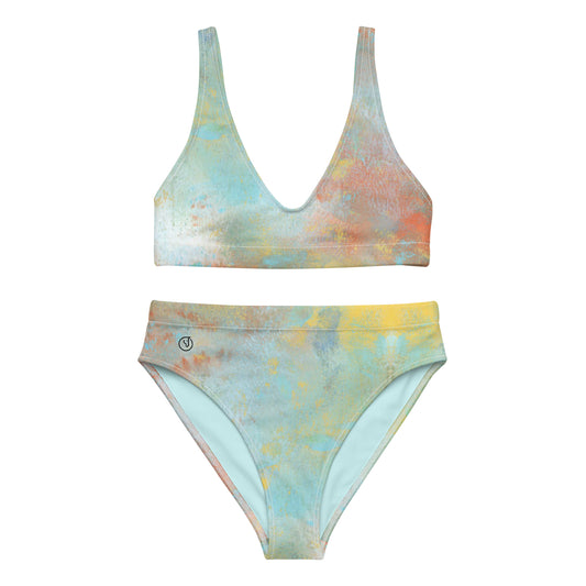 Humble Sportswear, women's eco-friendly abstract sport bikini set with high waist bottoms