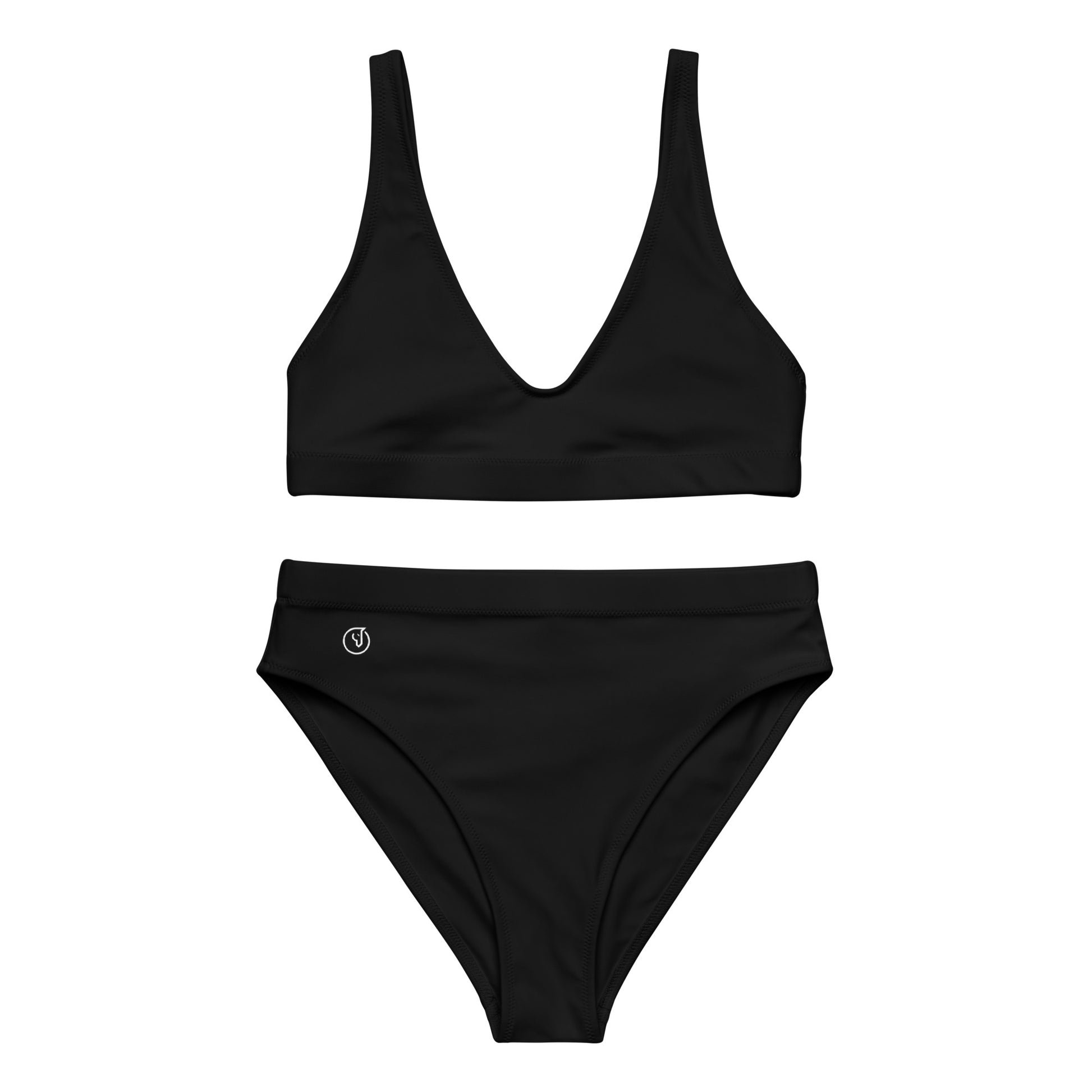 Humble Sportswear, women's pure black high wasted Color Match sport bikini set