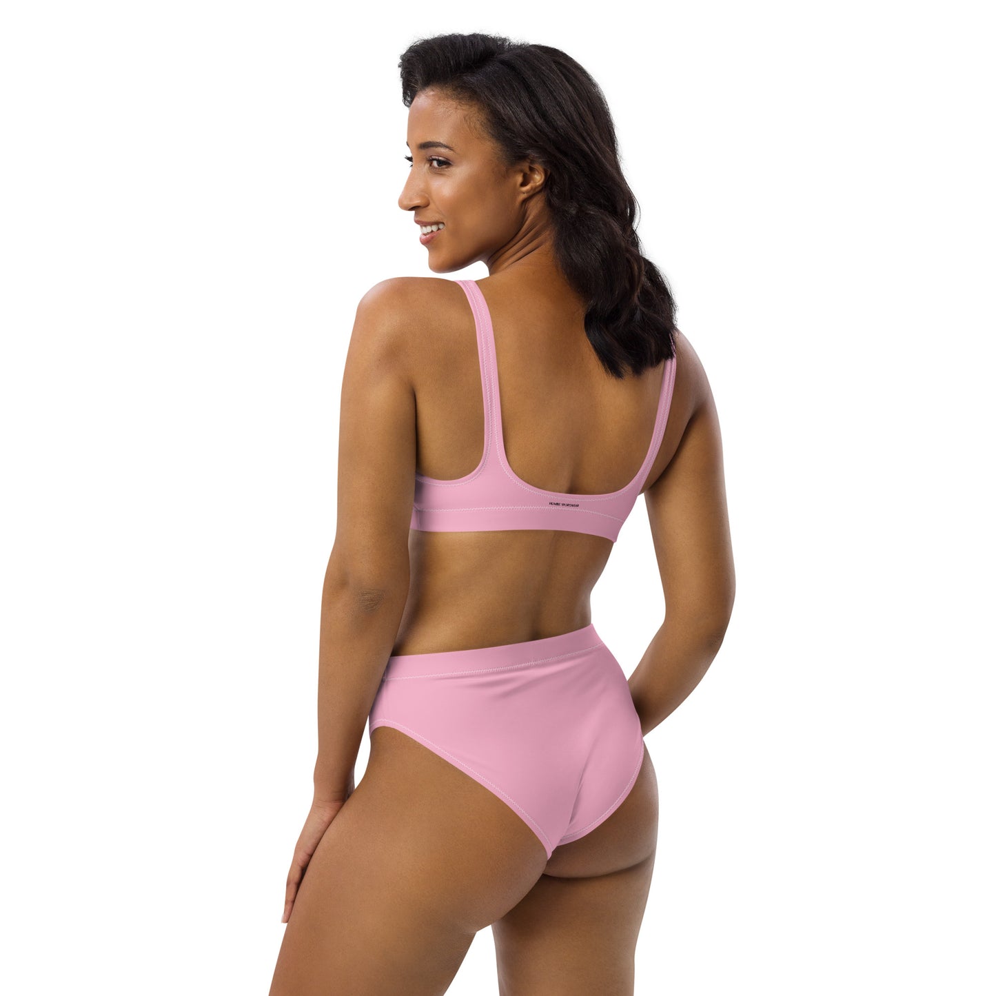 Humble Sportswear, women's Color Match pink athletic bathing suit set, high waisted sport bikini