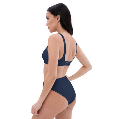 Humble Sportswear, women's Color Match navy blue recycled fabric sport bikini set with high waisted bottoms