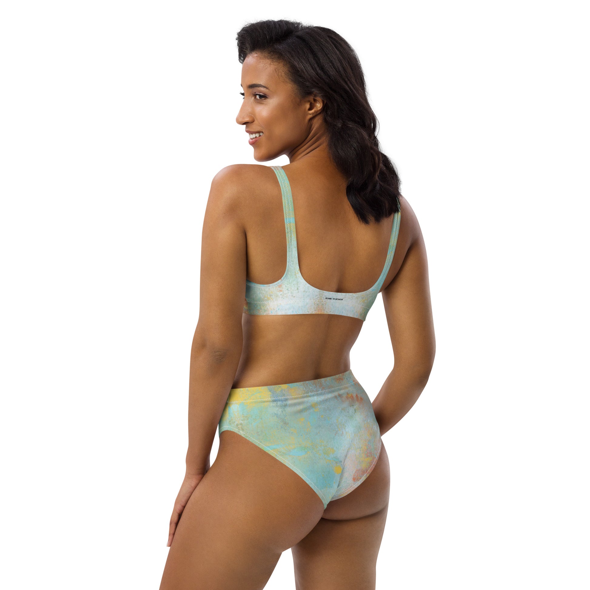 Humble Sportswear, women's eco-friendly abstract sport bikini set with high waist bottoms