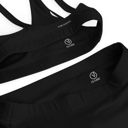 Humble Sportswear, women's pure black high wasted Color Match sport bikini set