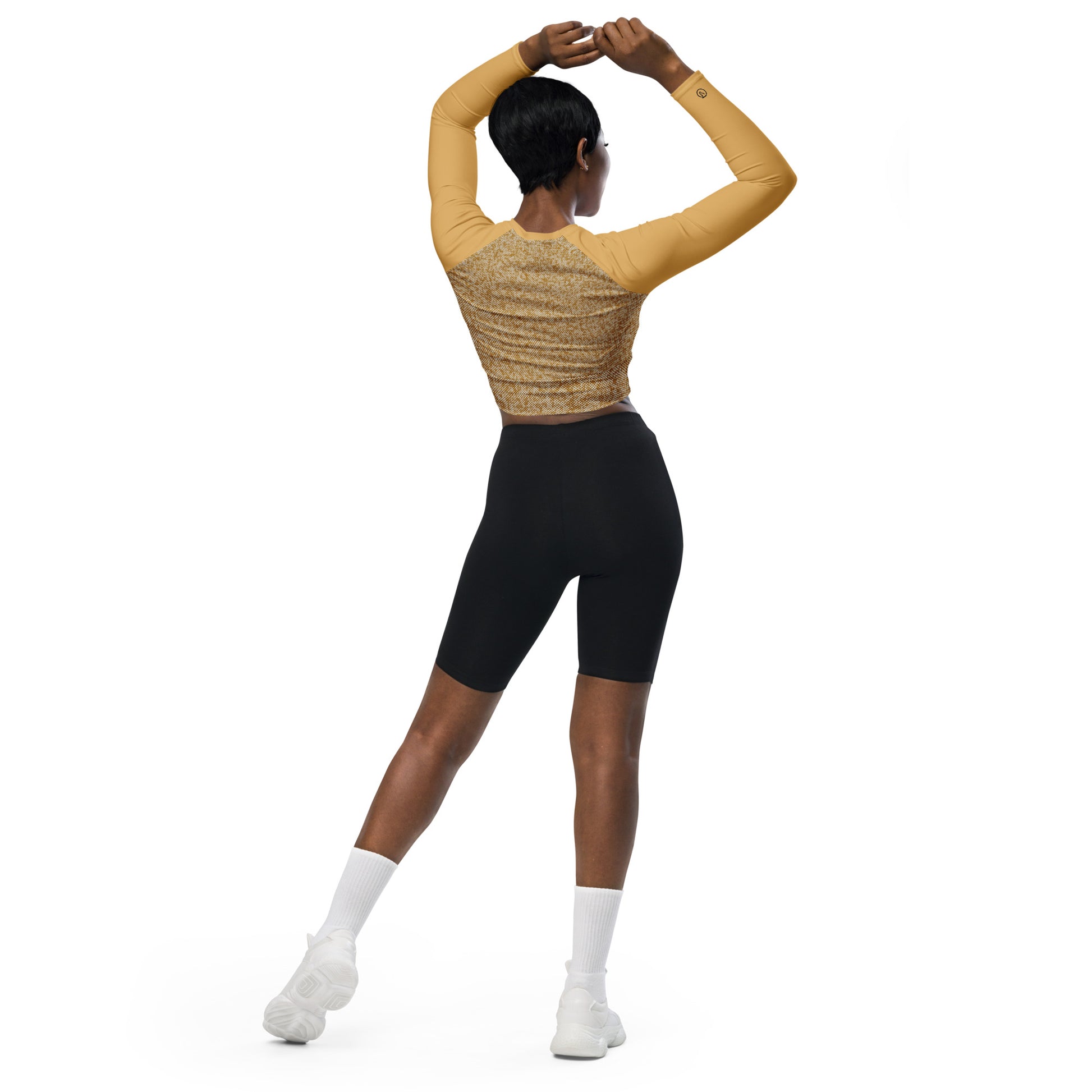 Humble Sportswear women's patterned beige cropped long sleeve compression top