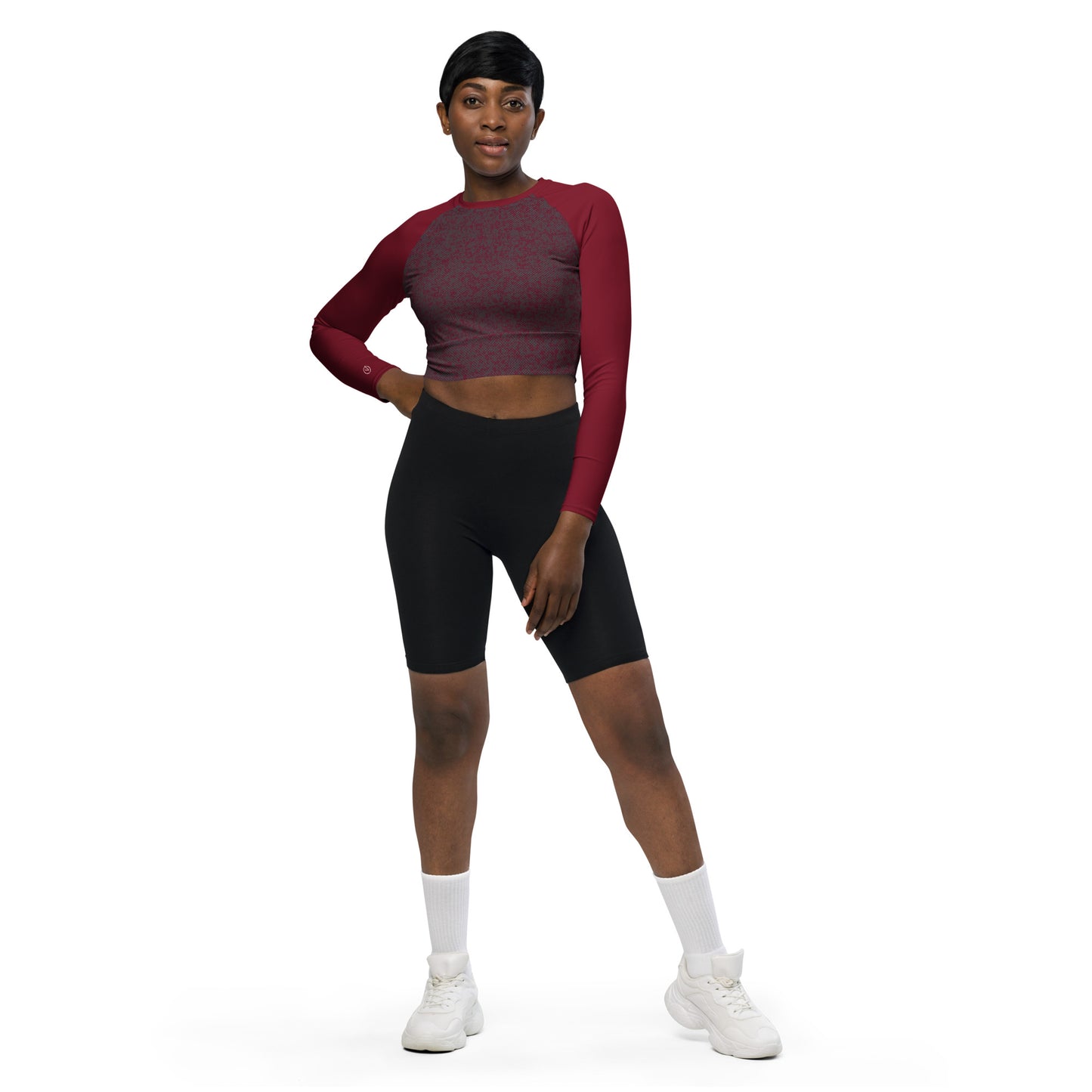 Humble Sportswear women's long sleeve burgundy red compression crop top