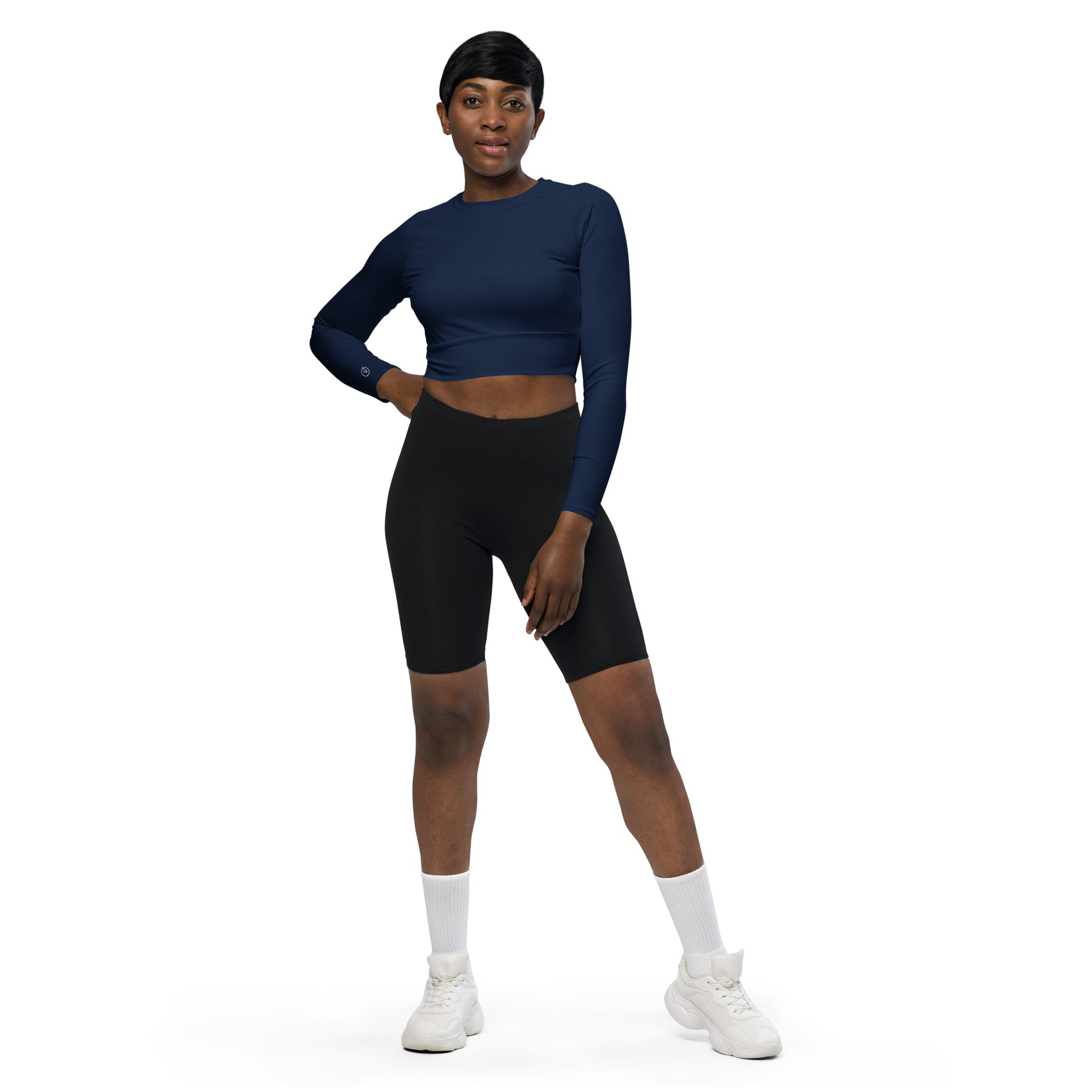 Humble Sportswear women's color match navy long sleeve compression crop top