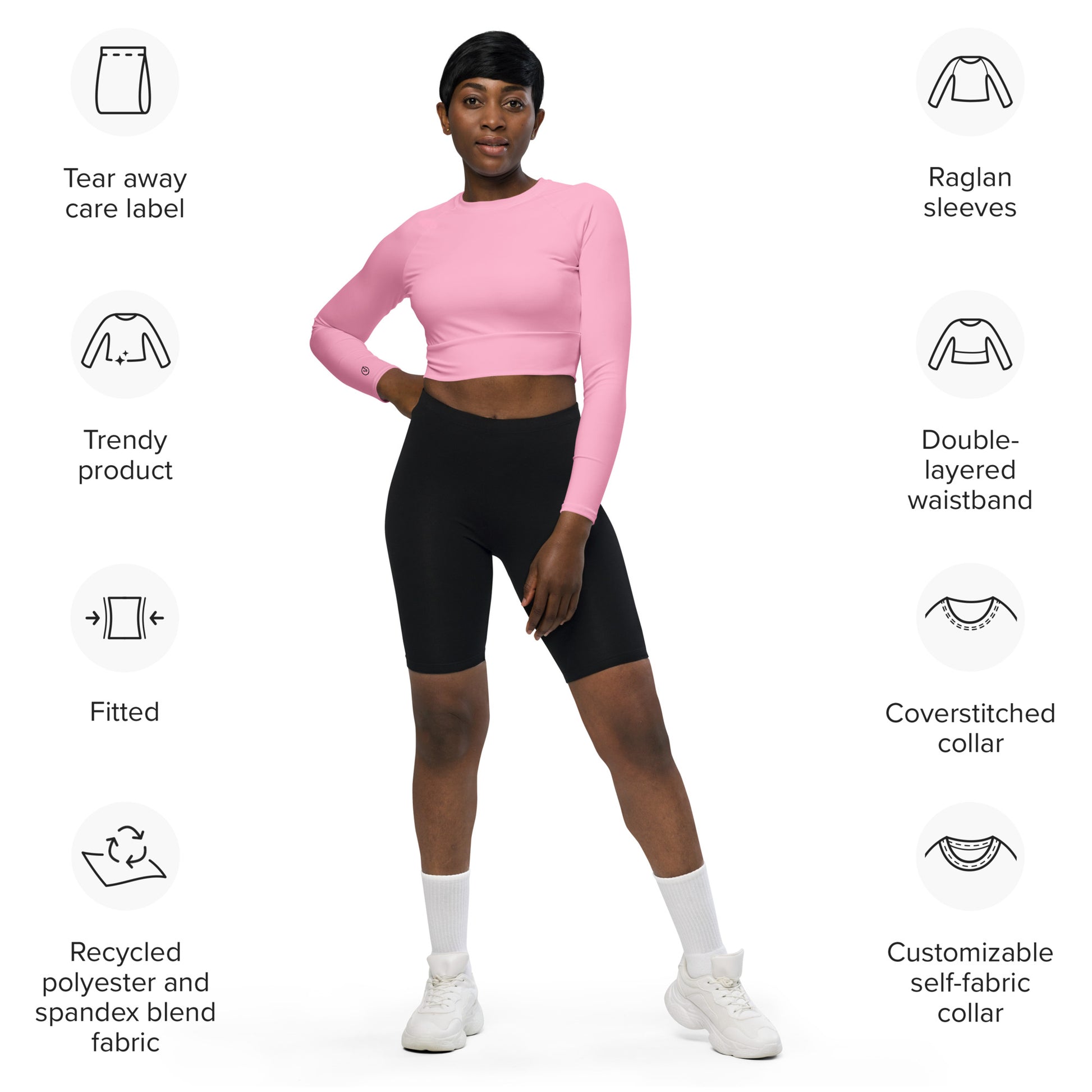 Humble Sportswear women's long sleeve pink cropped compression top