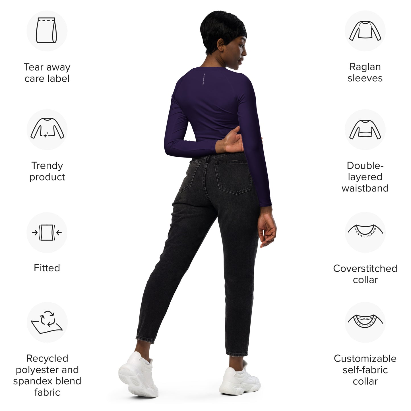 Humble Sportswear women's purple color match long sleeve color match compression crop top