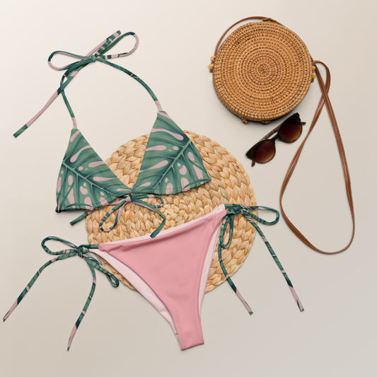 Humble Sportswear, women's tropical palm pink recycled string bikini