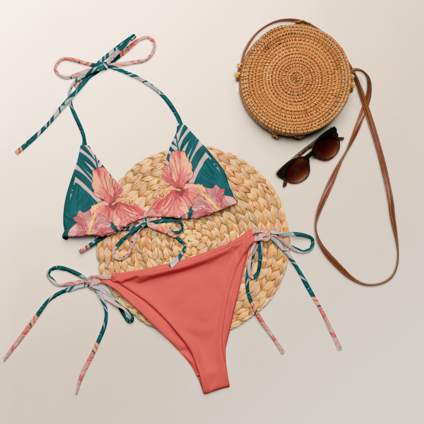 Humble Sportswear, women's tropical floral pink all-over print micro string bikini