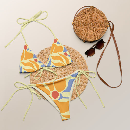 Humble Sportswear, women's yellow floral abstract two piece string bikini set