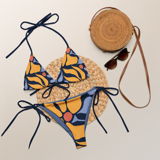 Humble sportswear, Women's floral print two piece bikini set in navy blue 