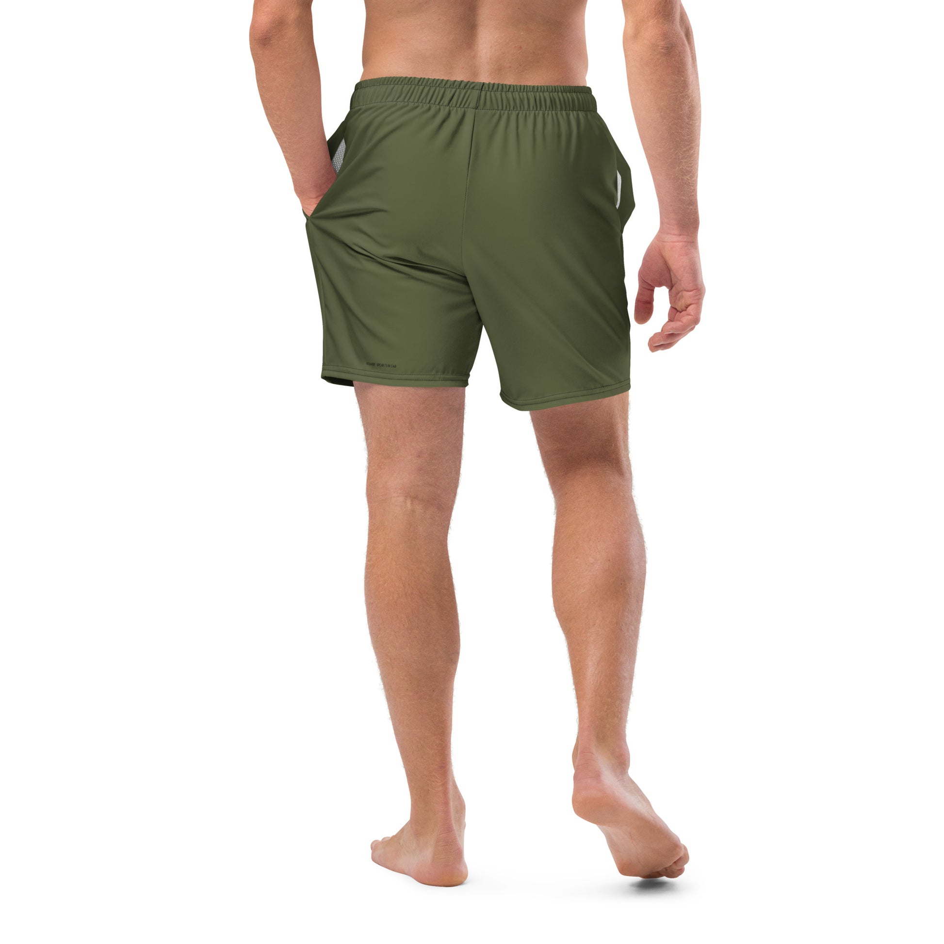 Humble sportswear, men's Color Match green anti-chaffing beach swim trunks with moisture-wicking fabrics