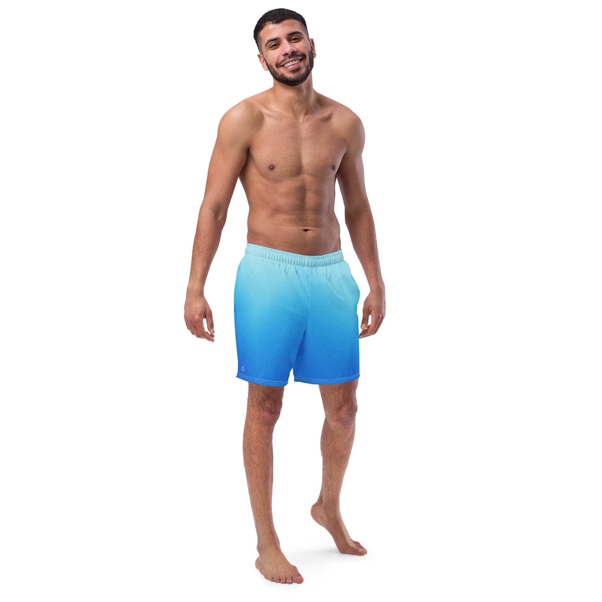 Humble Sportswear, men's blue gradient breathable swim trunks with mesh inner lining 