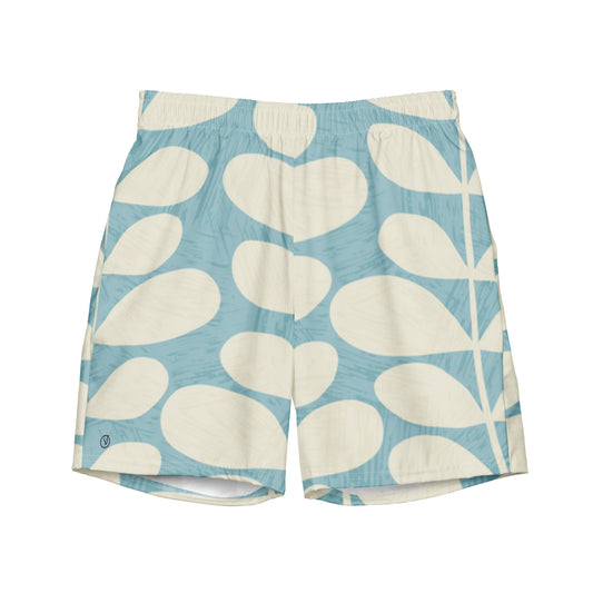 Humble Sportswear™, men's abstract blue green recycled fabric moisture wicking swim trunks