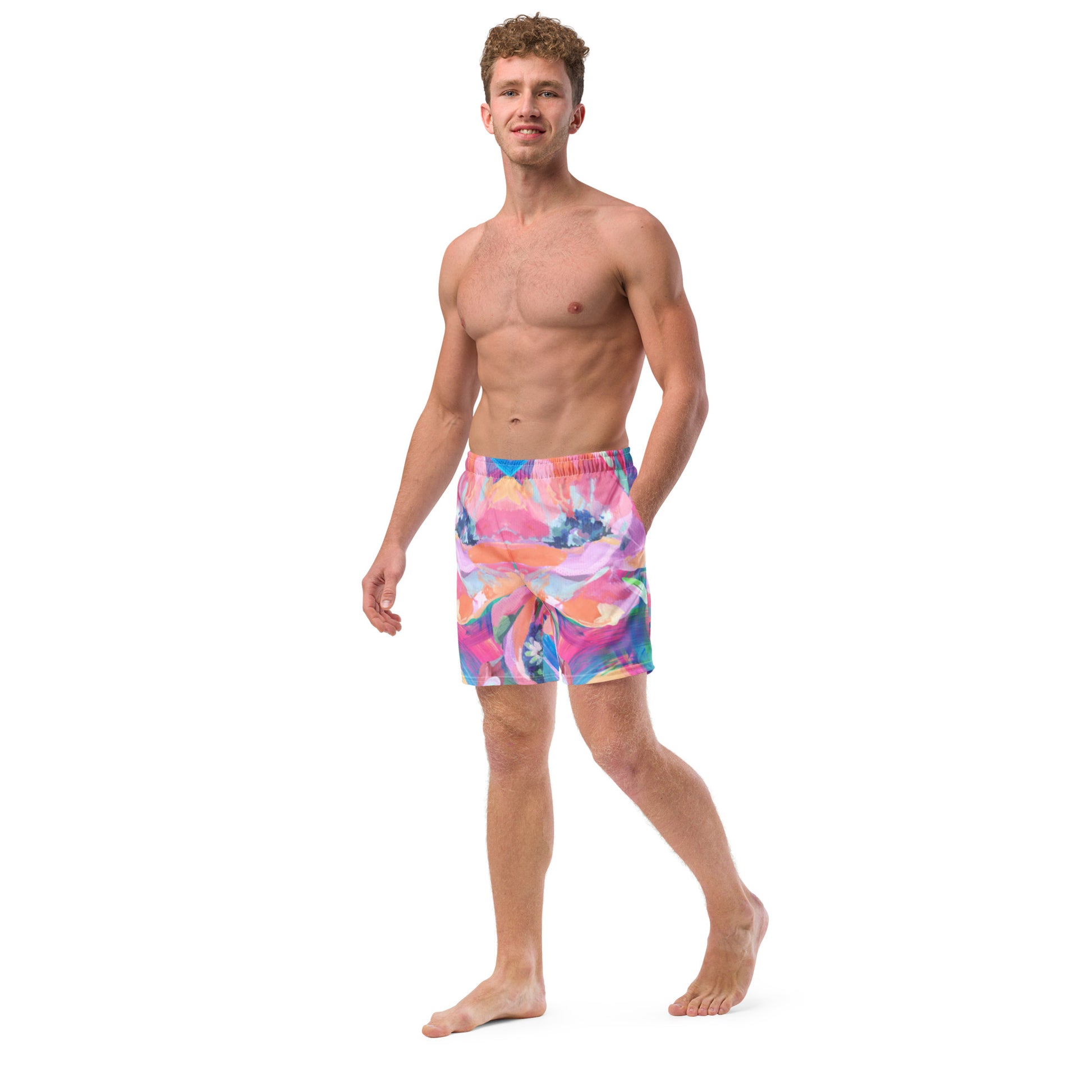 Humble Sportswear™ men's abstract floral pink mesh swim trunks