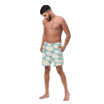 Humble Sportswear™, men's abstract blue green recycled fabric moisture wicking swim trunks