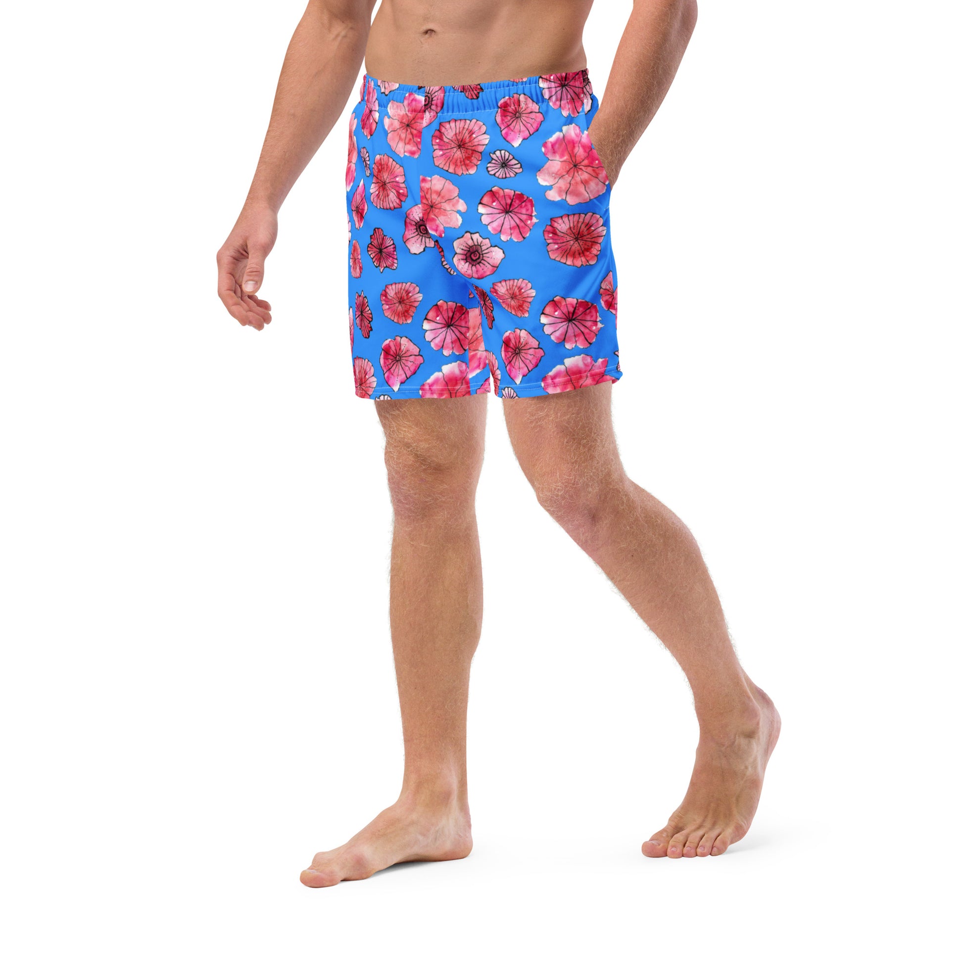 Humble Sportswear, men's activewear floral blue beach swim trunks