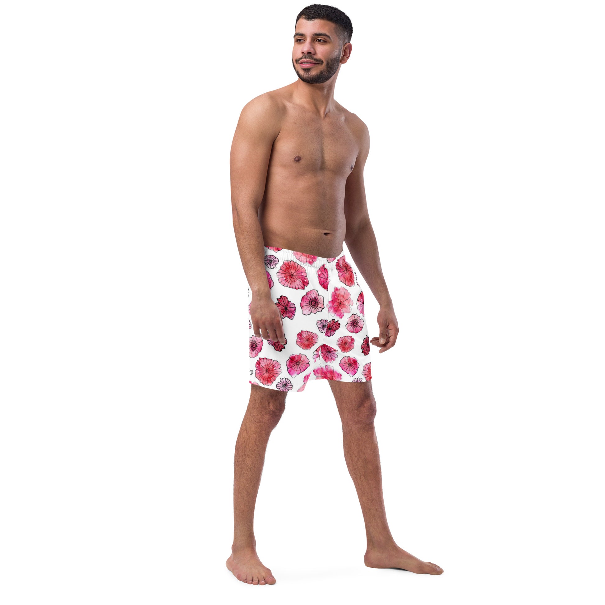 Humble Sportswear, men's floral tropical swim trunks with breathable moisture-wicking fabrics 