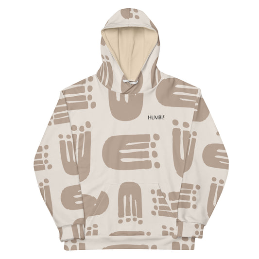 Humble Sportswear, women's neutral brown pullover fleece abstract print hoodie