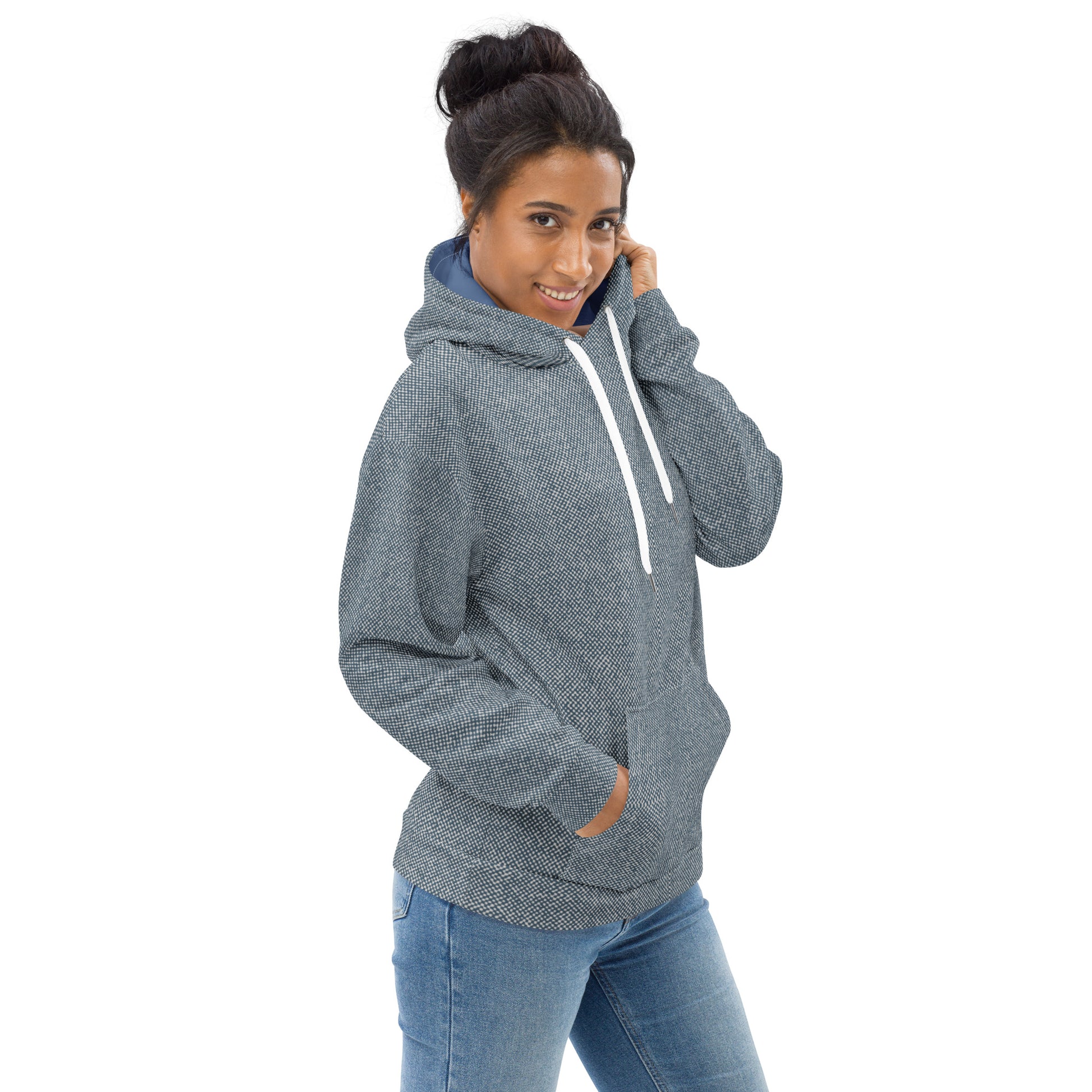 Humble Sportswear™ women's relaxed fit hoodie denim blue all-over print 