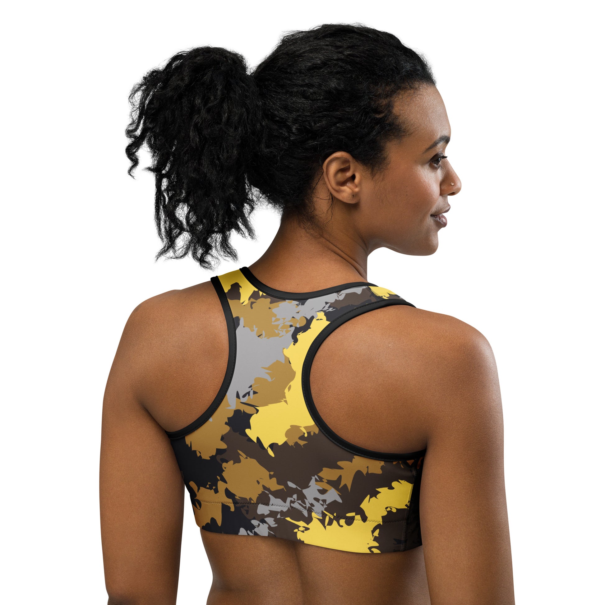 Humble Sportswear, women's camo yellow dri fit low impact sports bra