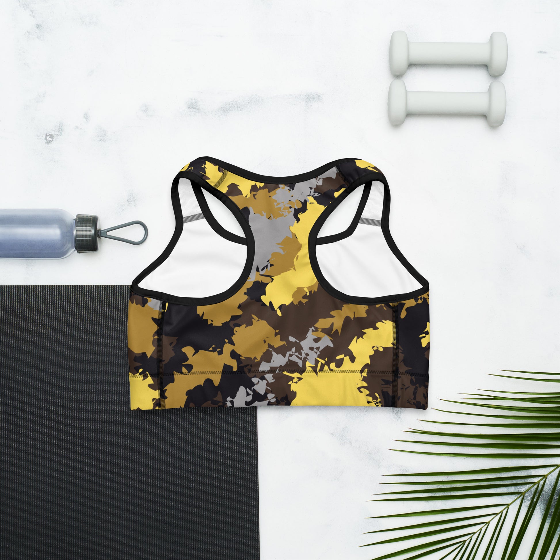 Humble Sportswear, women's camo yellow dri fit low impact sports bra